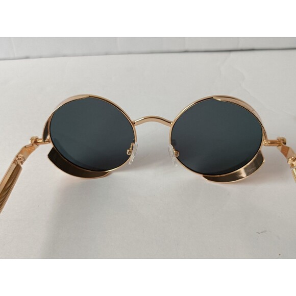 Steampunk Gothic Retro Round Circle Sunglasses Gold Metal Frame Gray Lens C12 - Picture 7 of 9